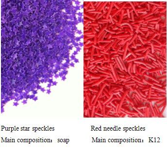 Novelty shaped speckles for detergent powder